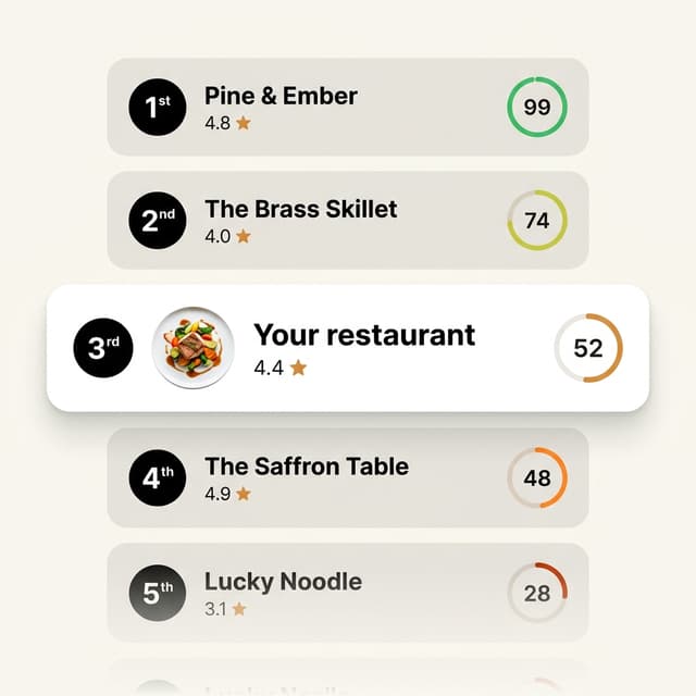 Local restaurant ranking showing your restaurant in third place with a score of 54 out of 100